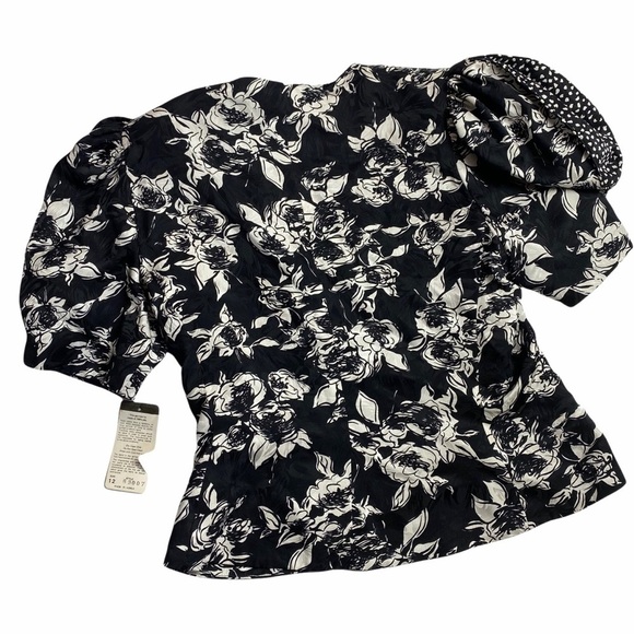 VINTAGE ADRIANNA PAPELL PUFF sleeve Floral 100% Silk  Button Jacket Blouse. - Picture 9 of 11